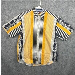Tommy Hilfiger Men's Large Patchwork Stripe Polka Dot Floral Button Down Shirt